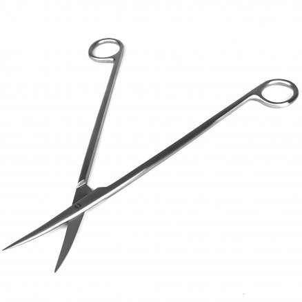 Ножиці по Metzenbaum, анатомічні, для розтину м'яких тканин, зігнуті, гострокінцеві. Довжина 23 см